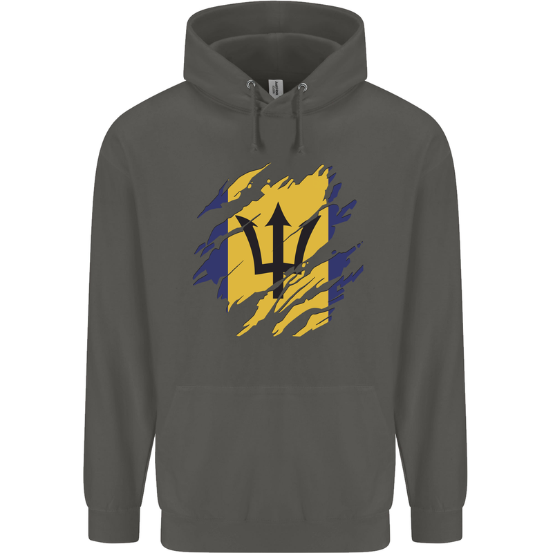 Torn Barbados Flag Barbadians Day Football Childrens Kids Hoodie Storm Grey