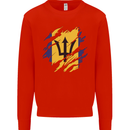 Torn Barbados Flag Barbadians Day Football Kids Sweatshirt Jumper Bright Red