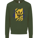 Torn Barbados Flag Barbadians Day Football Kids Sweatshirt Jumper Forest Green