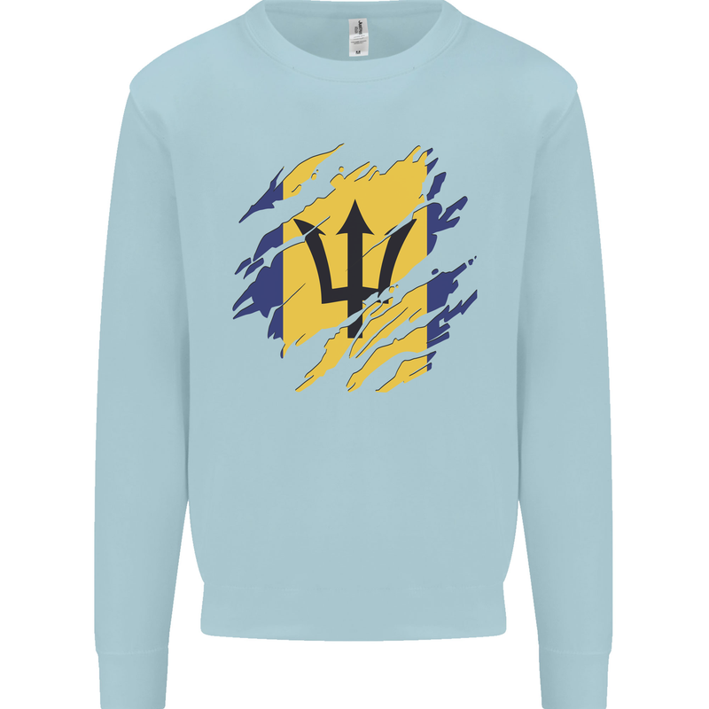 Torn Barbados Flag Barbadians Day Football Kids Sweatshirt Jumper Light Blue