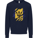 Torn Barbados Flag Barbadians Day Football Kids Sweatshirt Jumper Navy Blue