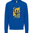 Torn Barbados Flag Barbadians Day Football Kids Sweatshirt Jumper Royal Blue