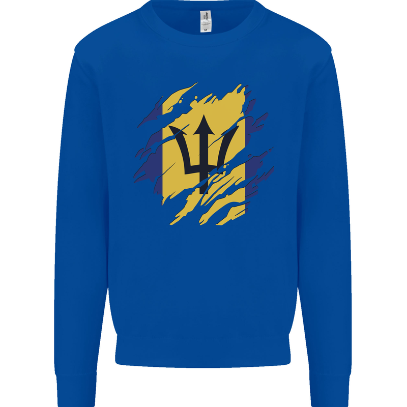 Torn Barbados Flag Barbadians Day Football Kids Sweatshirt Jumper Royal Blue