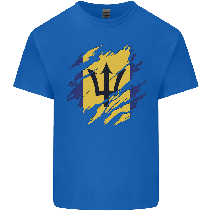 Torn Barbados Flag Barbadians Day Football Kids T-Shirt Childrens Royal Blue