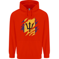 Torn Barbados Flag Barbadians Day Football Mens 80% Cotton Hoodie Bright Red
