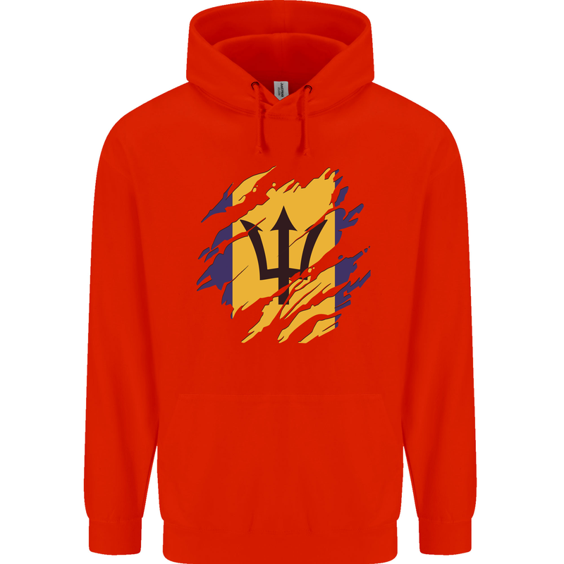 Torn Barbados Flag Barbadians Day Football Mens 80% Cotton Hoodie Bright Red