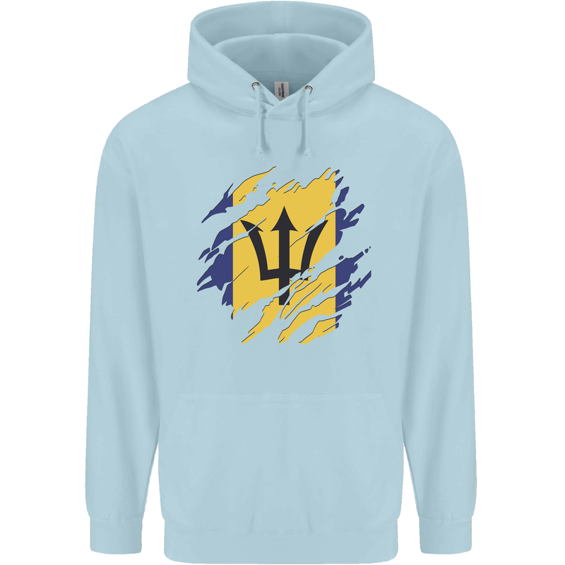 Torn Barbados Flag Barbadians Day Football Mens 80% Cotton Hoodie Light Blue