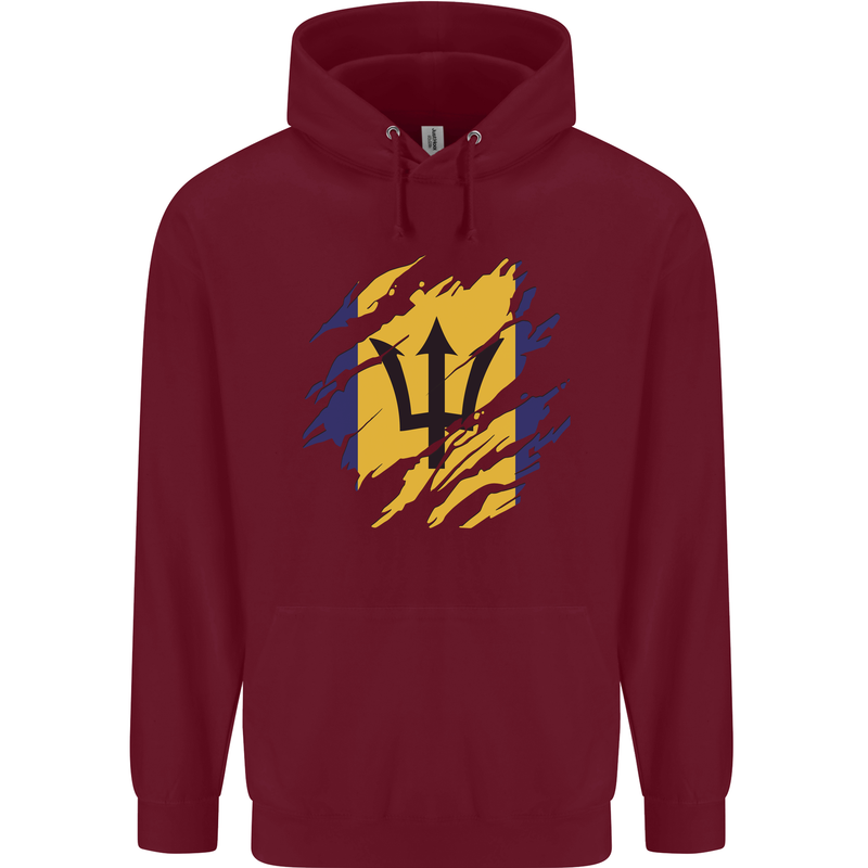 Torn Barbados Flag Barbadians Day Football Mens 80% Cotton Hoodie Maroon