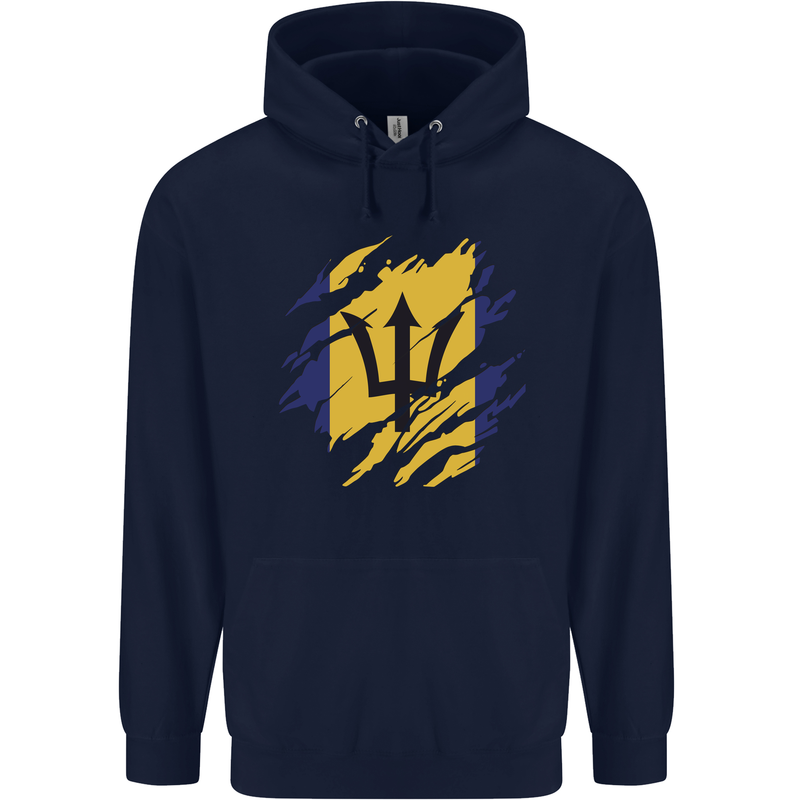 Torn Barbados Flag Barbadians Day Football Mens 80% Cotton Hoodie Navy Blue