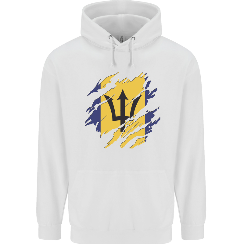Torn Barbados Flag Barbadians Day Football Mens 80% Cotton Hoodie White