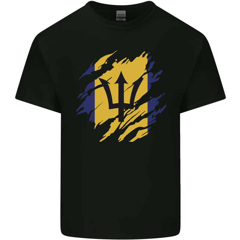 Torn Barbados Flag Barbadians Day Football Mens Cotton T-Shirt Tee Top Black