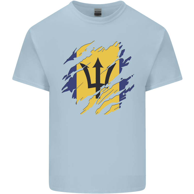 Torn Barbados Flag Barbadians Day Football Mens Cotton T-Shirt Tee Top Light Blue