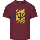 Torn Barbados Flag Barbadians Day Football Mens Cotton T-Shirt Tee Top Maroon