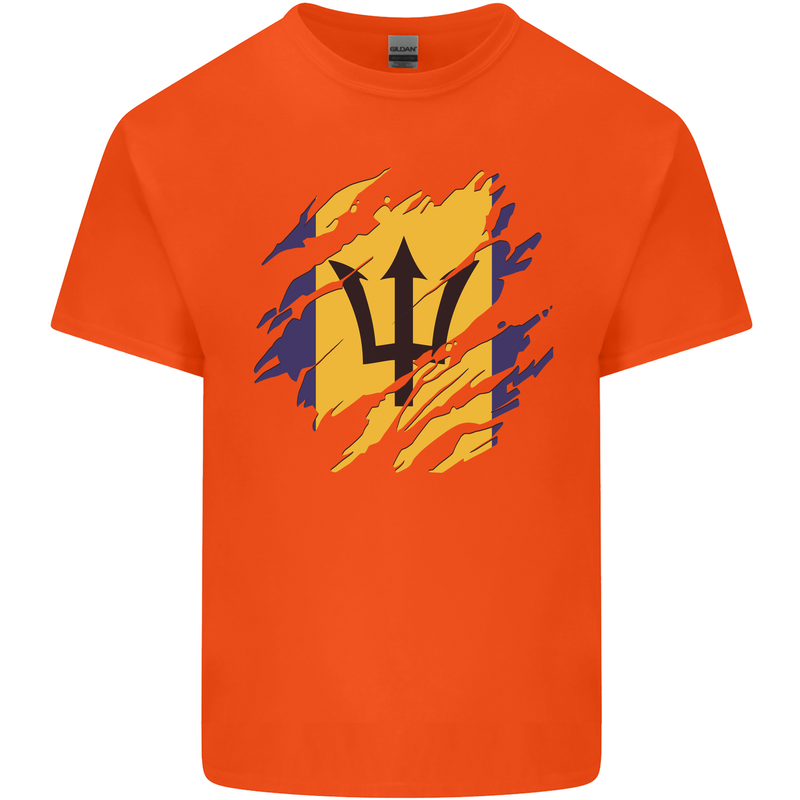 Torn Barbados Flag Barbadians Day Football Mens Cotton T-Shirt Tee Top Orange