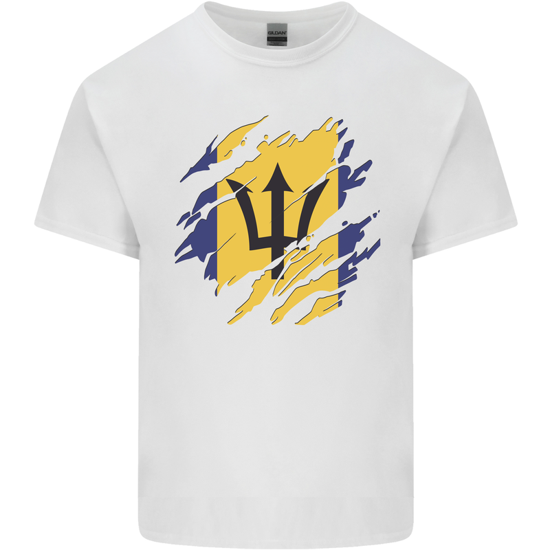 Torn Barbados Flag Barbadians Day Football Mens Cotton T-Shirt Tee Top White