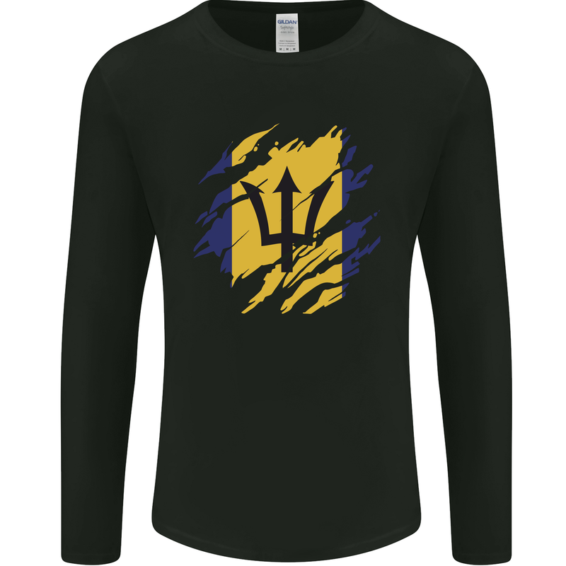 Torn Barbados Flag Barbadians Day Football Mens Long Sleeve T-Shirt Black