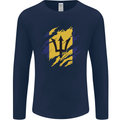 Torn Barbados Flag Barbadians Day Football Mens Long Sleeve T-Shirt Navy Blue
