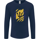 Torn Barbados Flag Barbadians Day Football Mens Long Sleeve T-Shirt Navy Blue