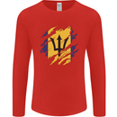 Torn Barbados Flag Barbadians Day Football Mens Long Sleeve T-Shirt Red