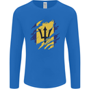 Torn Barbados Flag Barbadians Day Football Mens Long Sleeve T-Shirt Royal Blue