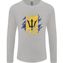 Torn Barbados Flag Barbadians Day Football Mens Long Sleeve T-Shirt Sports Grey