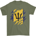 Torn Barbados Flag Barbadians Day Football Mens T-Shirt 100% Cotton Military Green