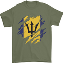 Torn Barbados Flag Barbadians Day Football Mens T-Shirt 100% Cotton Military Green