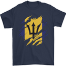 Torn Barbados Flag Barbadians Day Football Mens T-Shirt 100% Cotton Navy Blue