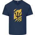 Torn Barbados Flag Barbadians Day Football Mens V-Neck Cotton T-Shirt Navy Blue