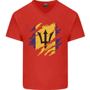 Torn Barbados Flag Barbadians Day Football Mens V-Neck Cotton T-Shirt Red