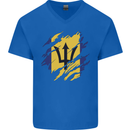 Torn Barbados Flag Barbadians Day Football Mens V-Neck Cotton T-Shirt Royal Blue