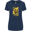 Torn Barbados Flag Barbadians Day Football Womens Wider Cut T-Shirt Navy Blue