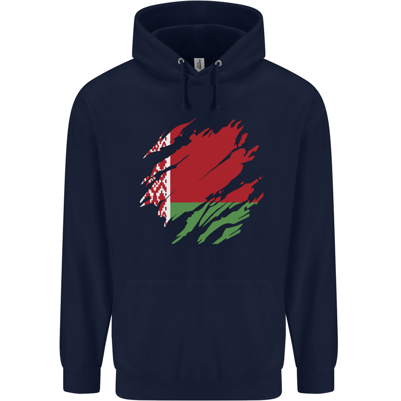 Torn Belarus Flag Belarusian Day Football Childrens Kids Hoodie Navy Blue