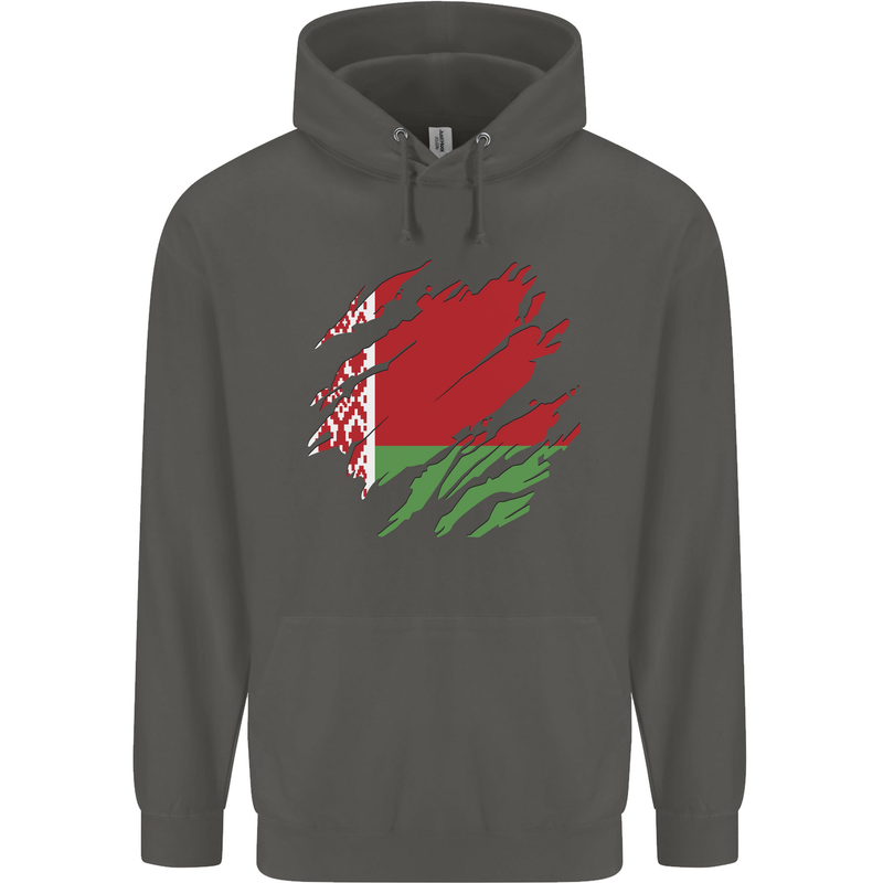 Torn Belarus Flag Belarusian Day Football Childrens Kids Hoodie Storm Grey