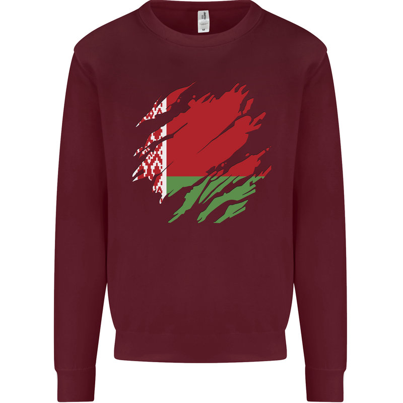 Torn Belarus Flag Belarusian Day Football Kids Sweatshirt Jumper Maroon