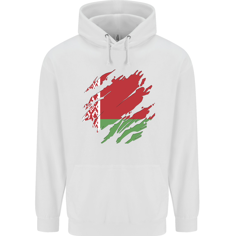 Torn Belarus Flag Belarusian Day Football Mens 80% Cotton Hoodie White