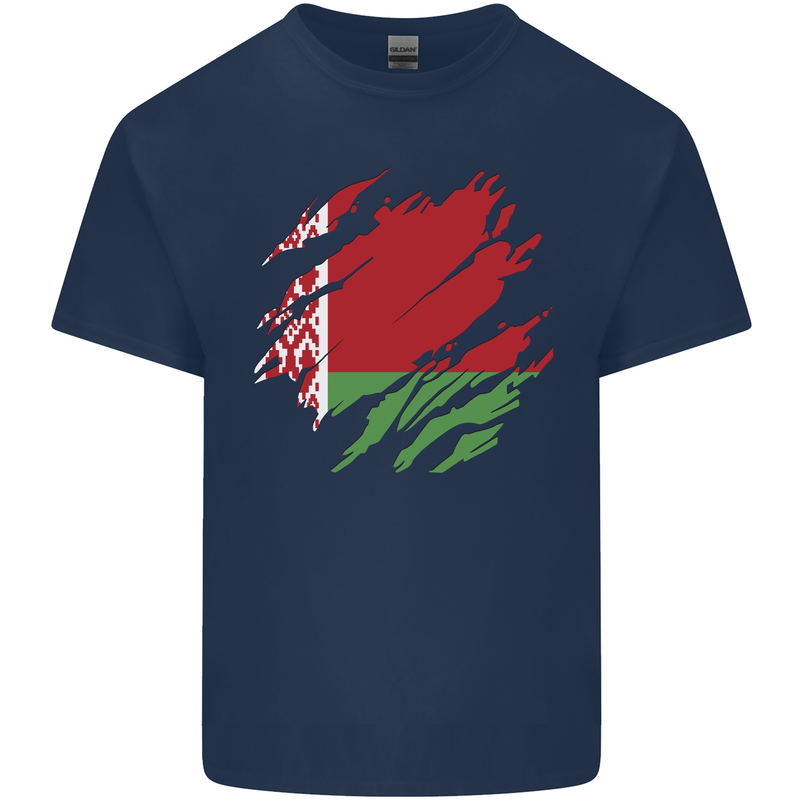 Torn Belarus Flag Belarusian Day Football Mens Cotton T-Shirt Tee Top Navy Blue