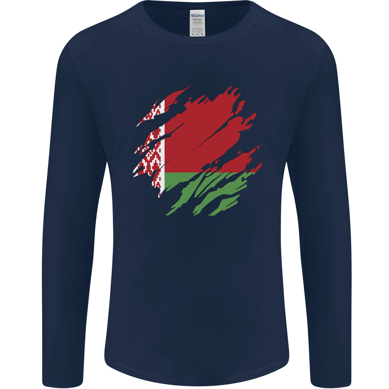 Torn Belarus Flag Belarusian Day Football Mens Long Sleeve T-Shirt Navy Blue