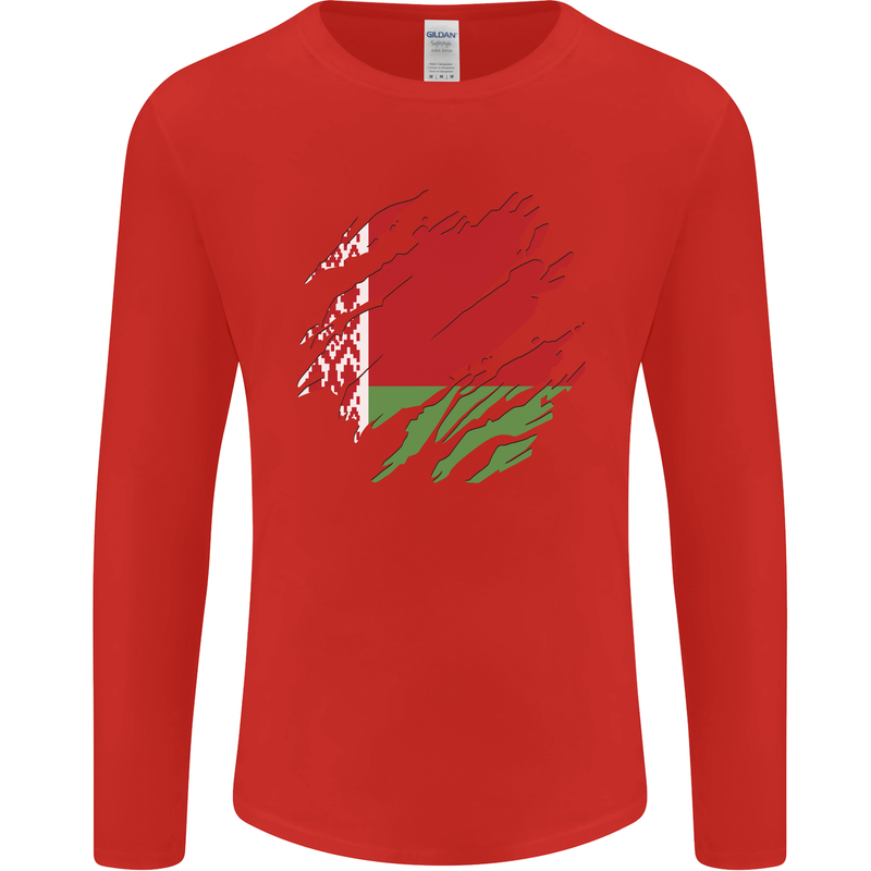 Torn Belarus Flag Belarusian Day Football Mens Long Sleeve T-Shirt Red