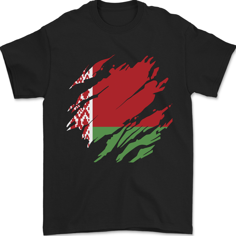 Torn Belarus Flag Belarusian Day Football Mens T-Shirt 100% Cotton Black