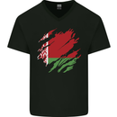 Torn Belarus Flag Belarusian Day Football Mens V-Neck Cotton T-Shirt Black