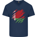 Torn Belarus Flag Belarusian Day Football Mens V-Neck Cotton T-Shirt Navy Blue
