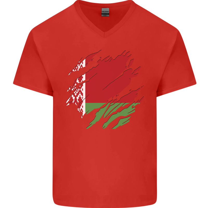 Torn Belarus Flag Belarusian Day Football Mens V-Neck Cotton T-Shirt Red