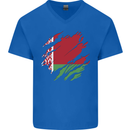 Torn Belarus Flag Belarusian Day Football Mens V-Neck Cotton T-Shirt Royal Blue