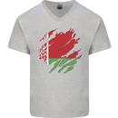 Torn Belarus Flag Belarusian Day Football Mens V-Neck Cotton T-Shirt Sports Grey