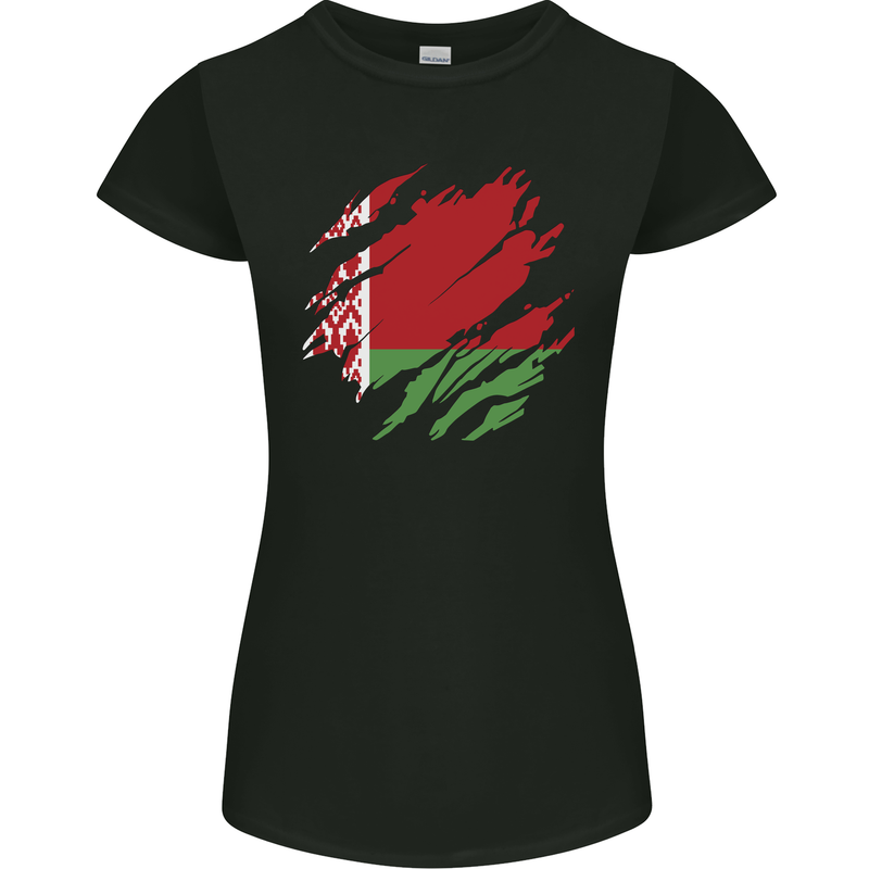 Torn Belarus Flag Belarusian Day Football Womens Petite Cut T-Shirt Black