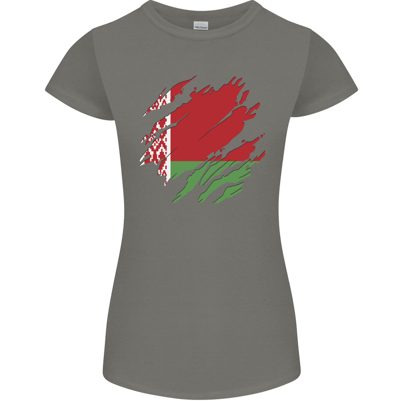 Torn Belarus Flag Belarusian Day Football Womens Petite Cut T-Shirt Charcoal