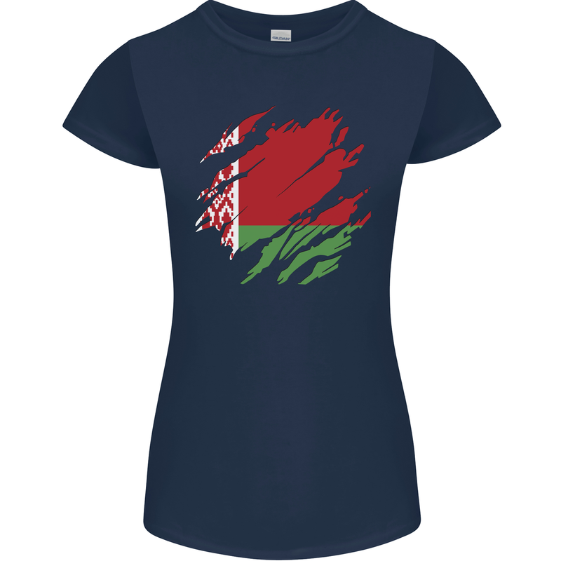 Torn Belarus Flag Belarusian Day Football Womens Petite Cut T-Shirt Navy Blue