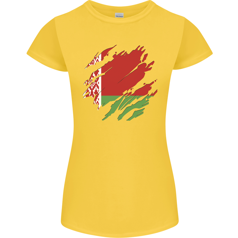 Torn Belarus Flag Belarusian Day Football Womens Petite Cut T-Shirt Yellow