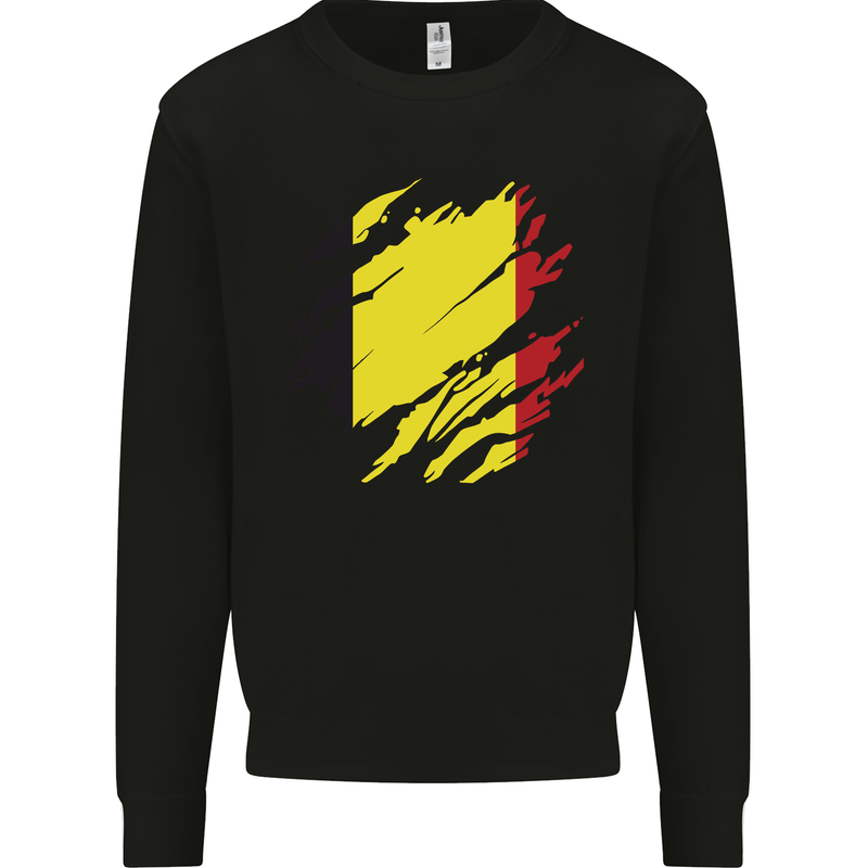 Torn Belgium Flag Belgian Day Football Kids Sweatshirt Jumper Black